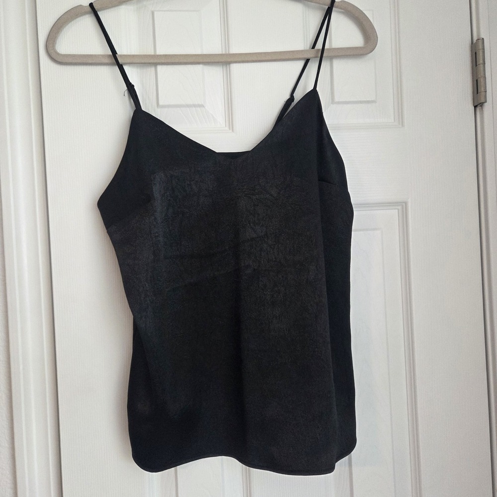 Nine West Black Satin Camisole Tank Top V-Neck Spaghetti Strap Layering Cami S